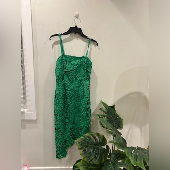 Adelyn Rae Green Monica Open-Stitch Lace Asymmetric Hem Dress Green NWT - Picture 11 of 15